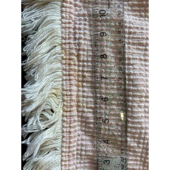 Vintage Chenille Bedspread Pink White Pearl Lurex 104X88 Mid Century Mod Fringe - Picture 14 of 15